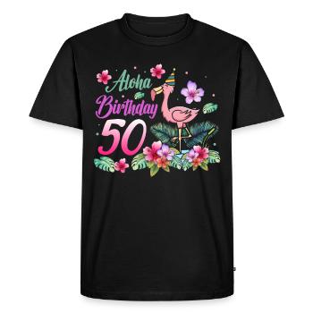 Aloha Anniversaire 50 Flamant rose Oiseau 50e anniversaire - T-shirt Premium bio Homme - noir - Devant - Nico (187cm)