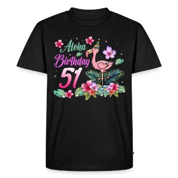 Aloha Anniversaire 51 Flamant Rose Oiseau 51ème - T-shirt Premium bio Homme - noir - Devant - Nico (187cm)