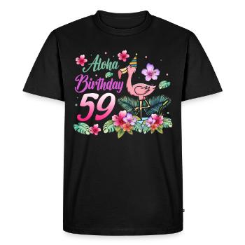Aloha Anniversaire 59 Flamant rose Oiseau 59e anniversaire - T-shirt Premium bio Homme - noir - Devant - Nico (187cm)