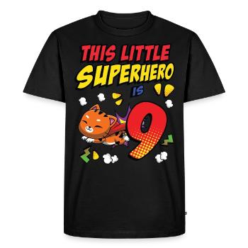 Ce petit super-héros c’est 9 propriétaires de chats 9. - T-shirt Premium bio Homme - noir - Devant - Nico (187cm)