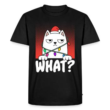 Grim Cat What Cat Christmas String of Lights - Men's Premium Organic T-Shirt - black - Front - Nico (187cm)