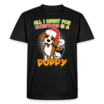 Je veux un chiot pour Noël Chien Puppy Beagle - T-shirt Premium bio Homme - noir - Devant - Nico (187cm)