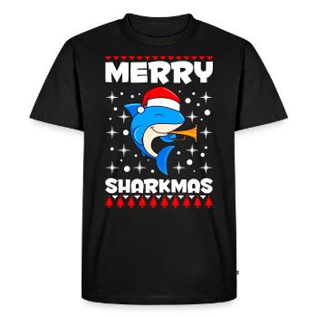 Joyeux Sharkmas Requin Noël - T-shirt Premium bio Homme - noir - Devant - Nico (187cm)