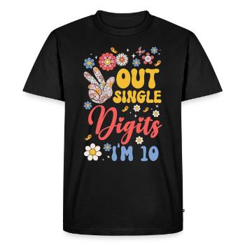 Peace Out Single Digits I’m 10 Flower 10th - T-shirt Premium bio Homme - noir - Devant - Nico (187cm)