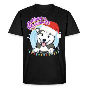 Joyeux Noël Husky Puppy Noël - T-shirt Premium bio Homme - noir - Devant - Nico (187cm)