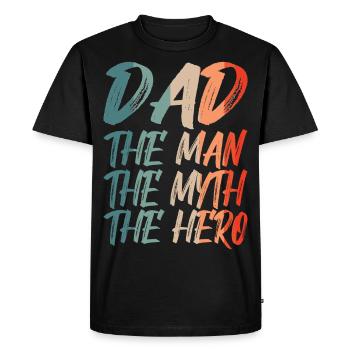 Papa l’homme le mythe le héros - T-shirt Premium bio Homme - noir - Devant - Nico (187cm)