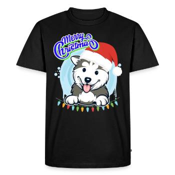 Joyeux Noël Husky Puppy Noël - T-shirt Premium bio Homme - noir - Devant - Nico (187cm)