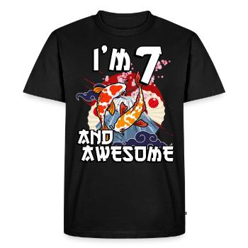 J’ai 7 ans et super carpe japonaise koi - T-shirt Premium bio Homme - noir - Devant - Nico (187cm)