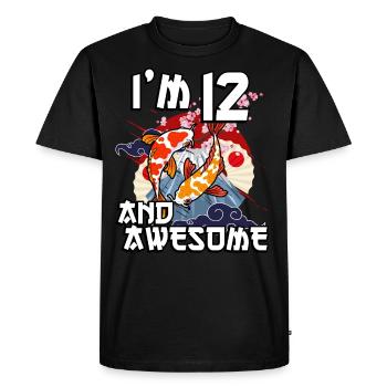 J’ai 12 ans et super carpe japonaise koi - T-shirt Premium bio Homme - noir - Devant - Nico (187cm)