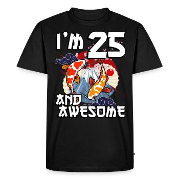 J’ai 25 ans et j’ai une carpe japonaise géniale - T-shirt Premium bio Homme - noir - Devant - Nico (187cm)