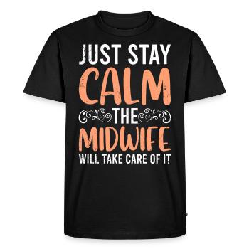 Restez calme la sage-femme régule la sage-femme - T-shirt Premium bio Homme - noir - Devant - Nico (187cm)