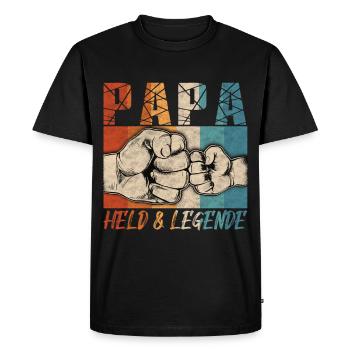 Papa Hero & Legend | Fête des pères | Anniversaire - T-shirt Premium bio Homme - noir - Devant - Nico (187cm)