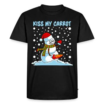 Drôle de bonhomme de neige disant Embrasse ma carotte - T-shirt Premium bio Homme - noir - Devant - Nico (187cm)