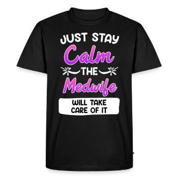 Restez calme la sage-femme régule la sage-femme - T-shirt Premium bio Homme - noir - Devant - Nico (187cm)
