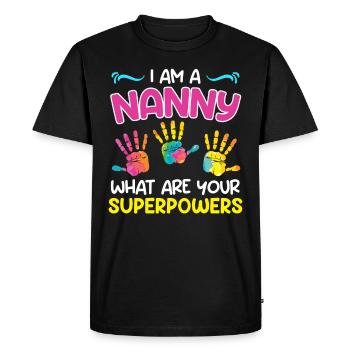 Quels sont vos superpouvoirs ? Je suis assistante maternelle - T-shirt Premium bio Homme - noir - Devant - Nico (187cm)