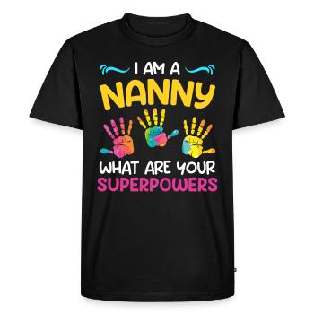 Quels sont vos superpouvoirs ? Je suis assistante maternelle - T-shirt Premium bio Homme - noir - Devant - Nico (187cm)