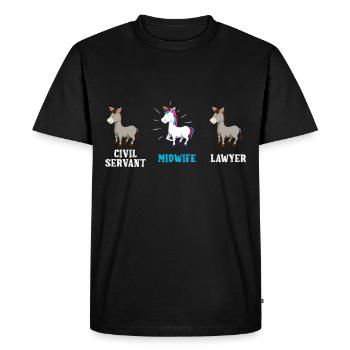 Licorne Fonctionnaire Avocat Sage-femme - T-shirt Premium bio Homme - noir - Devant - Nico (187cm)