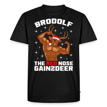 Brodolf the red nose gainzdeer - Men's Premium Organic T-Shirt - black - Front - Nico (187cm)