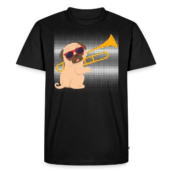 Musicien avec un chien carlin joue du trombone - T-shirt Premium bio Homme - noir - Devant - Nico (187cm)