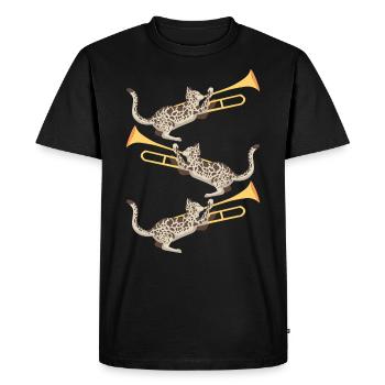 Musicien avec chat avec trombone - T-shirt Premium bio Homme - noir - Devant - Nico (187cm)