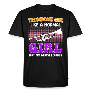 Musicien comme une fille normale seulement trombone fort - T-shirt Premium bio Homme - noir - Devant - Nico (187cm)