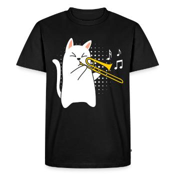 Musicien avec chat joue du trombone - T-shirt Premium bio Homme - noir - Devant - Nico (187cm)