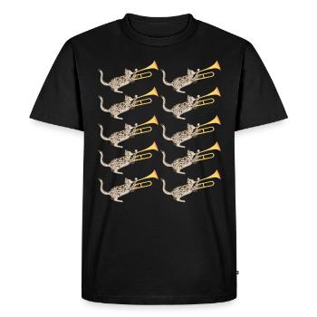 Musicien avec chat avec trombone - T-shirt Premium bio Homme - noir - Devant - Nico (187cm)