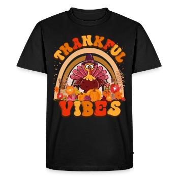 Thankful Vibes Thanksgiving Turkey Holiday Flowers - Men's Premium Organic T-Shirt - black - Front - Nico (187cm)