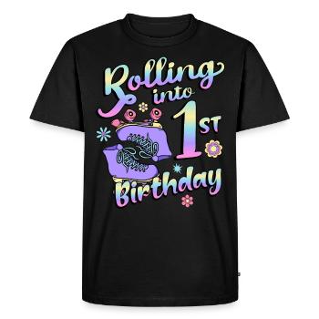 Rolling Into 1st Birthday Quad Skater Roller - Men's Premium Organic T-Shirt - black - Front - Nico (187cm)