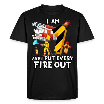 Fire engine firefighting I am 1 year old, - Men's Premium Organic T-Shirt - black - Front - Nico (187cm)