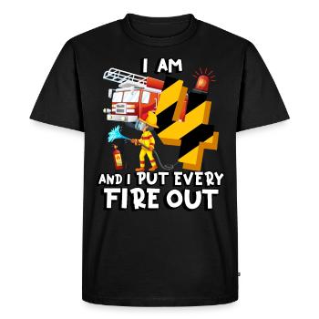 Fire engine firefighting I am 4 years old - Men's Premium Organic T-Shirt - black - Front - Nico (187cm)