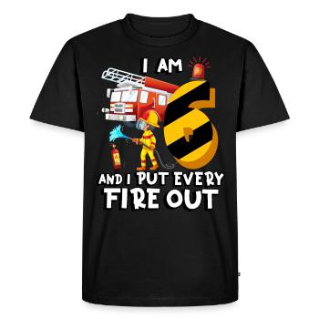 Fire Truck Fire Fighting I am 6 years old - Men's Premium Organic T-Shirt - black - Front - Nico (187cm)