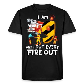 Fire engine firefighting I am 9 years old - Men's Premium Organic T-Shirt - black - Front - Nico (187cm)