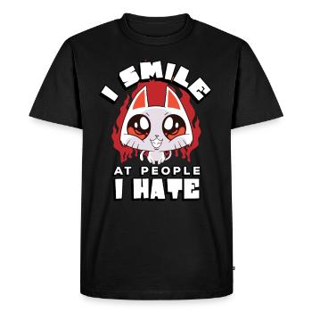 Je souris aux gens que je déteste | - T-shirt Premium bio Homme - noir - Devant - Nico (187cm)