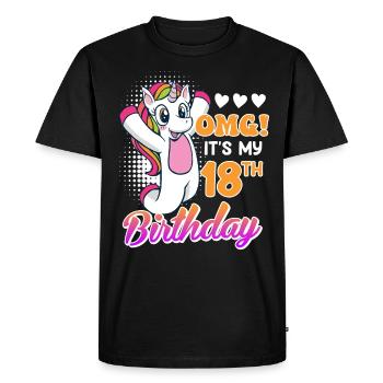 18 years girl 18th birthday unicorn - Men's Premium Organic T-Shirt - black - Front - Nico (187cm)
