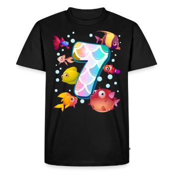 7e anniversaire | Rainbow Fish Anniversaire | - T-shirt Premium bio Homme - noir - Devant - Nico (187cm)