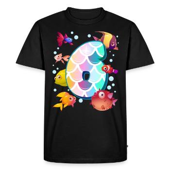 6e anniversaire | Rainbow Fish Anniversaire | - T-shirt Premium bio Homme - noir - Devant - Nico (187cm)