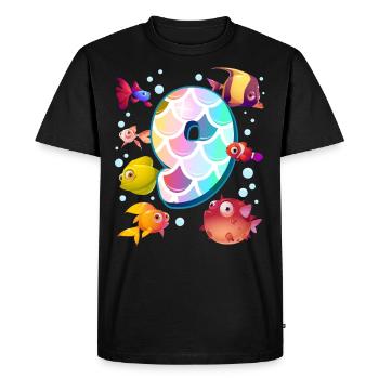 9e anniversaire | Rainbow Fish Anniversaire | - T-shirt Premium bio Homme - noir - Devant - Nico (187cm)