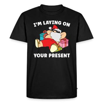 Je mets des choses drôles sur ton cadeau - T-shirt Premium bio Homme - noir - Devant - Nico (187cm)