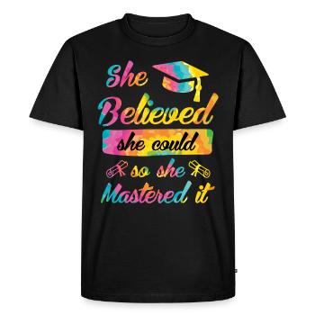 She has mastered Master's degree - Men's Premium Organic T-Shirt - black - Front - Nico (187cm)
