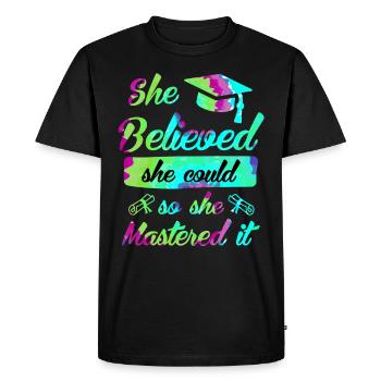 She has mastered Master's degree - Men's Premium Organic T-Shirt - black - Front - Nico (187cm)