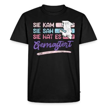 Elle est venue elle a vu son master maîtrisé - T-shirt Premium bio Homme - noir - Devant - Nico (187cm)