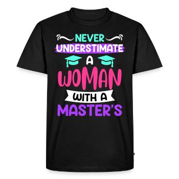 Ne sous-estimez jamais une femme titulaire d’une maîtrise - T-shirt Premium bio Homme - noir - Devant - Nico (187cm)