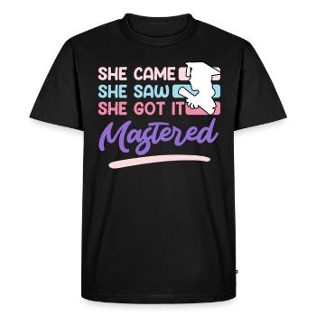 Elle est venue elle a vu son master maîtrisé - T-shirt Premium bio Homme - noir - Devant - Nico (187cm)