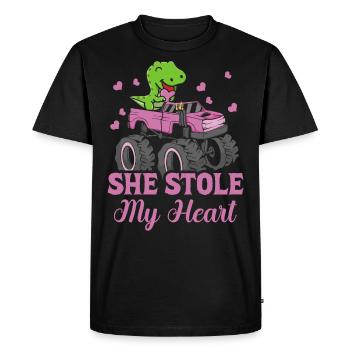 Elle a volé mon cœur Dinosaure T-rex - T-shirt Premium bio Homme - noir - Devant - Nico (187cm)