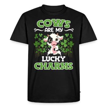 Les vaches sont mes porte-bonheur Agriculteur Éleveurs de bovins - T-shirt Premium bio Homme - noir - Devant - Nico (187cm)