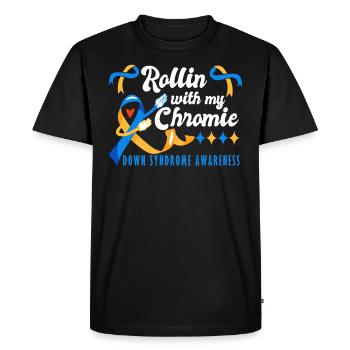 Down Syndrome Rollin avec ma Chromie Awareness - T-shirt Premium bio Homme - noir - Devant - Nico (187cm)