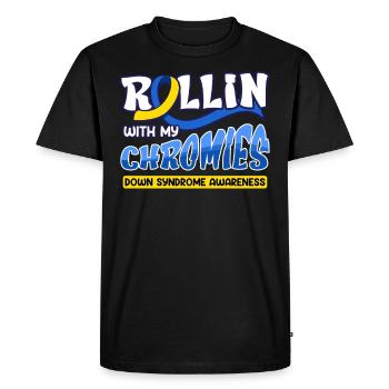 Down Syndrome Rollin avec mes Chromies - T-shirt Premium bio Homme - noir - Devant - Nico (187cm)