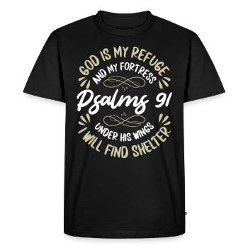 Dieu est mon refuge et ma forteresse Psaumes - T-shirt Premium bio Homme - noir - Devant - Nico (187cm)