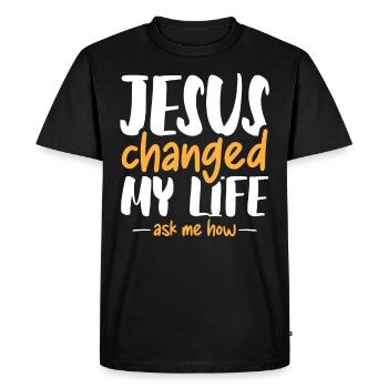 Jesus changed my life ask me how - Men's Premium Organic T-Shirt - black - Front - Nico (187cm)